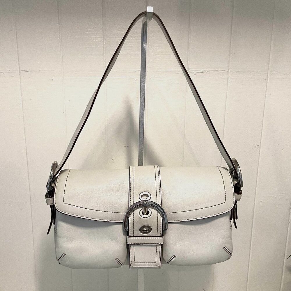 Vintage Coach Soho Double Pocket Buckle Shoulder Bag - 9434 - White